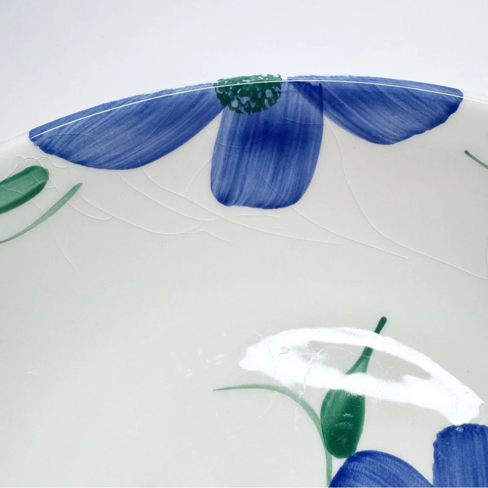 Pier 1 Italian Hand Painted Blue Floral Serving Bowl Set